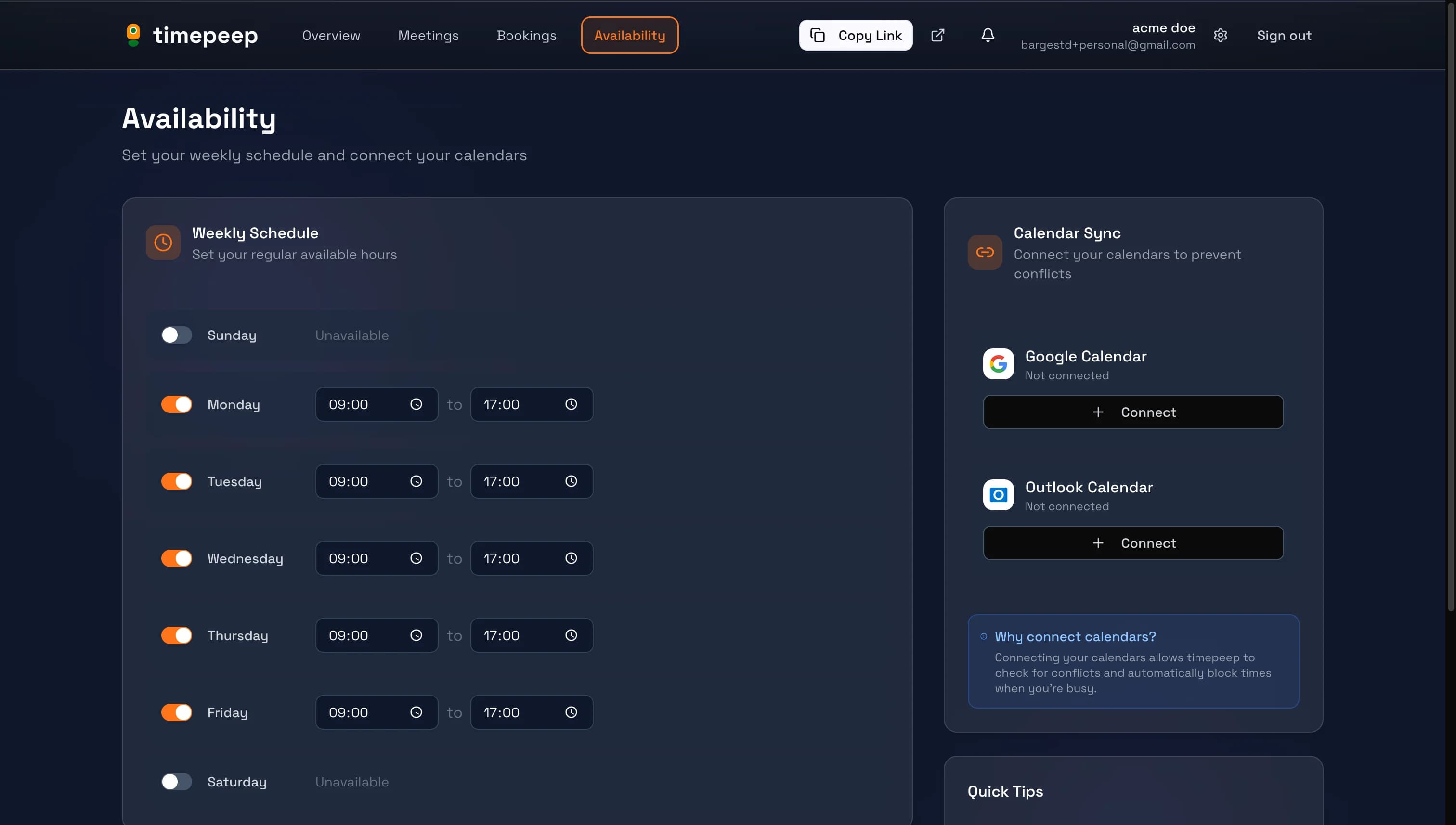 Go to Availability Settings